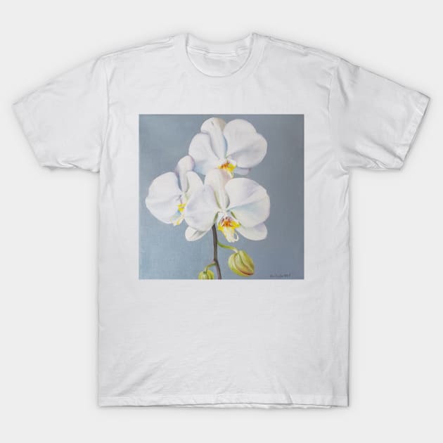 Phaelenopsis - moth orchid on blue T-Shirt by EmilyBickell